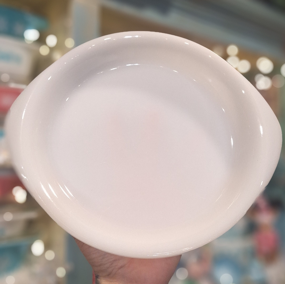 Vintage Glasbake 9.5 Inch Shallow Pie Plate, Milk Glass Oven Ware, Retro Kitchen